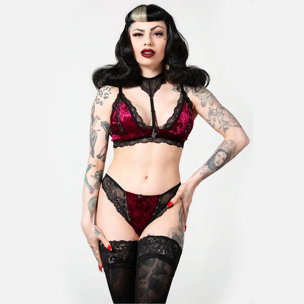 Killstar ✦ Pin Struck Bra & Panty Set ✦ Blood Red Gothic Cage Strap Lingerie NWT